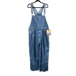 Route 66 Ladies Blue Denim Embroidered Overalls Bib Size 17/18 New Vintage Y2K